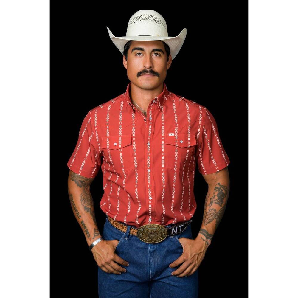 NEW FERRELL maverick short sleeve snap shirt in red